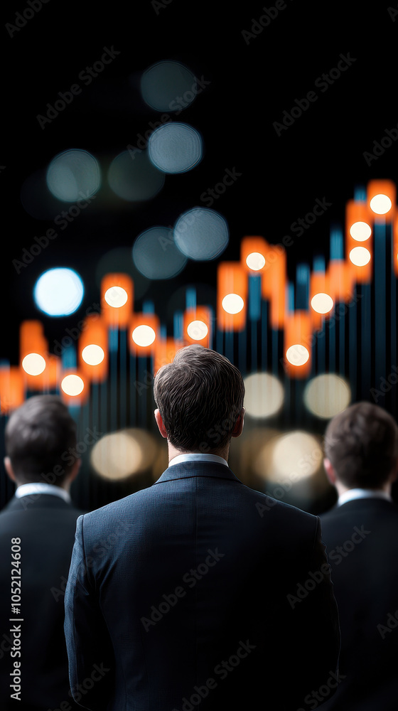 Aufkleber analyzing trend data, group of professionals observes digital graphs and statistics. their focus on 