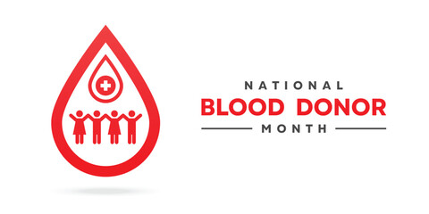 National Blood Donor Month. Blood, peoples and plus icon. Great for cards, banners, posters, social media and more. White background. 