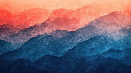 Coral Sunset and Ocean Blue Gradient Background: Organic Curves and Matte Texture, Ideal for Travel and Hospitality Brands. High-Resolution with Subtle Grain Treatment.