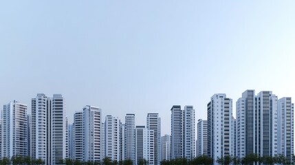 Fototapeta premium This visual showcases a stunning array of modern high-rise buildings featuring impressive architectural styles and clean lines