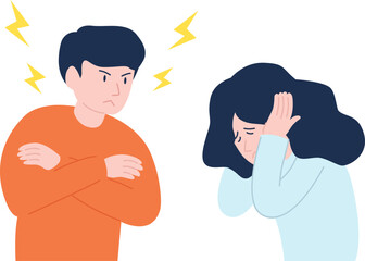 Fototapeta premium 男性が女性にパワハラをするイラスト