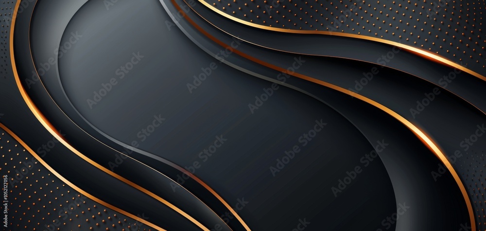 Poster Abstract black background with smooth flowing curves and golden accents, creating a modern and elegant design suitable for various creative projects.