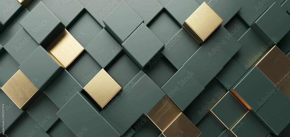 Poster A modern abstract background featuring a textured pattern of dark green and gold squares, creating an elegant and sophisticated visual appeal.