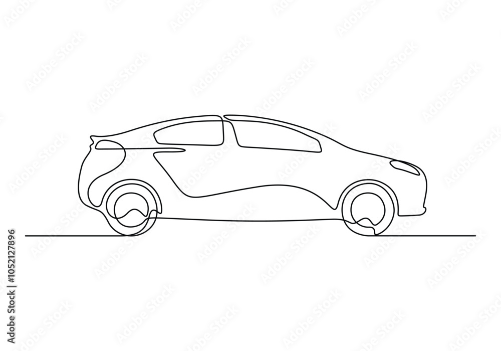 Poster continuous one line car doodle concept in simple linear style. vector illustration