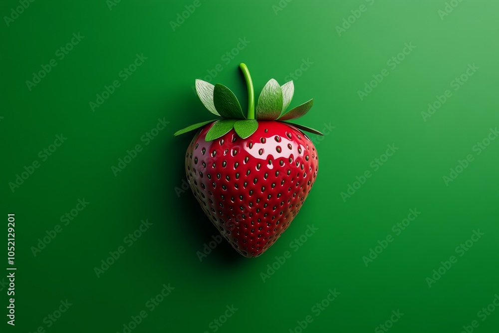 Aufkleber a minimalist design of a single strawberry, with smooth lines and bright red and green colors captur