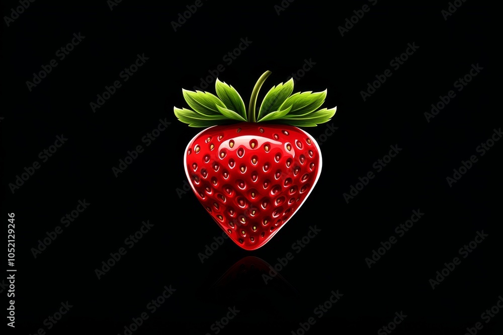 Poster a minimalist design of a single strawberry, with smooth lines and bright red and green colors captur