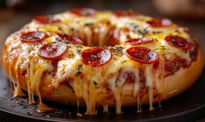 3D pizza bagel with mini pepperonis and melted cheese, perfect snack-sized treat