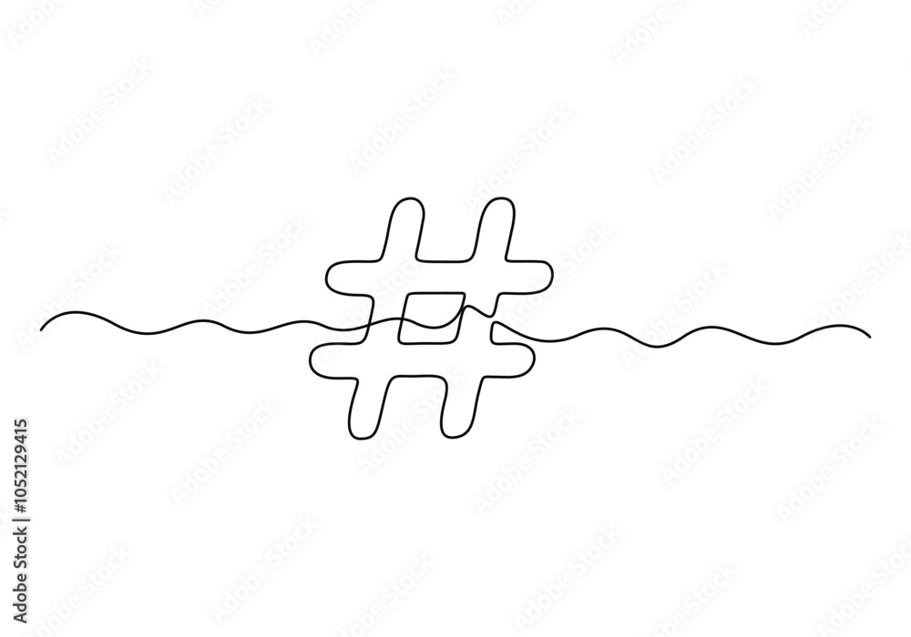Poster continuous one line drawing of a number sign. single line hashtag symbol icon. one line icon. vector
