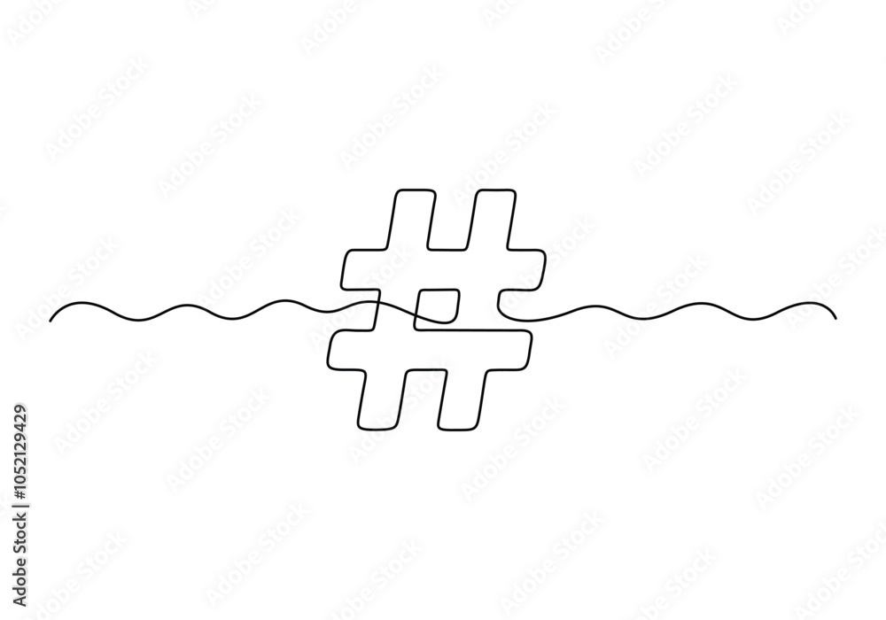 Poster continuous one line drawing of a number sign. single line hashtag symbol icon. one line icon. vector