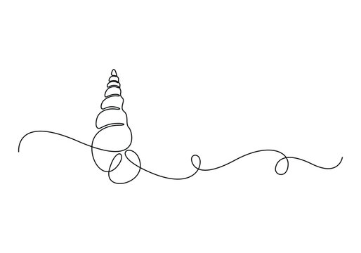 One continuous line drawing of conch snail shell Seashell symbol and banner of beauty spa and wellness salon in simple linear style