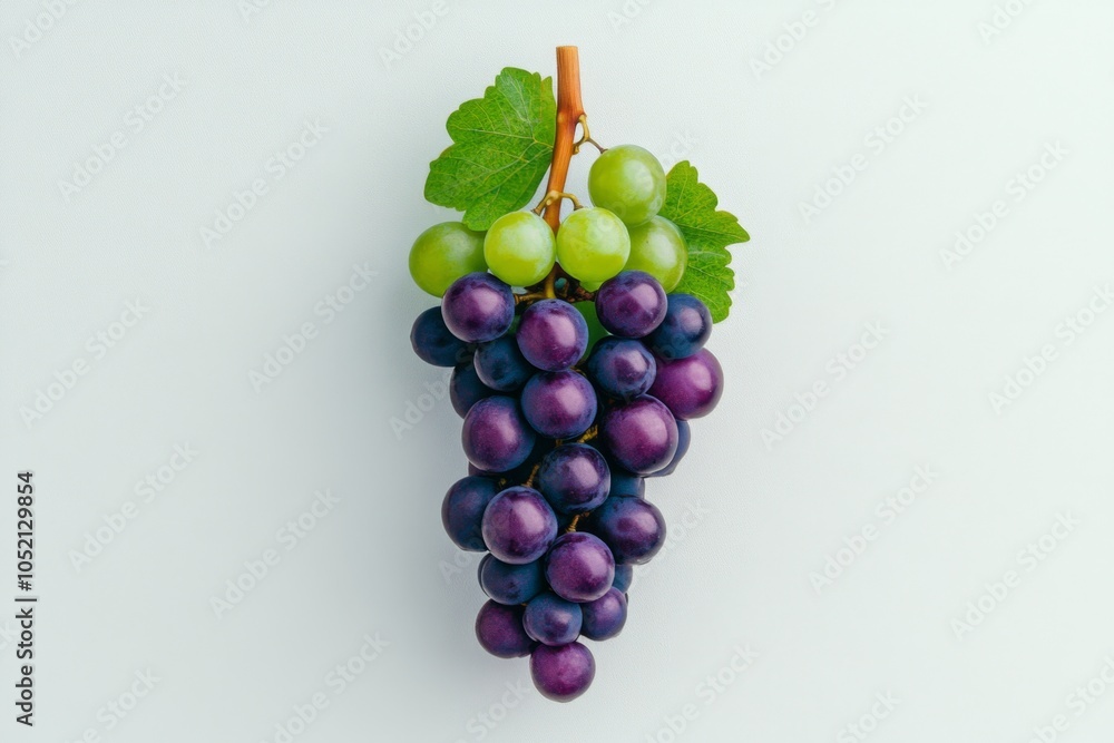 Poster A minimalist illustration of a single grape cluster, with simple, clean lines and soft purple and green hues