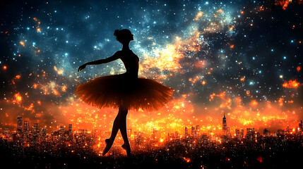 Naklejka premium Silhouette of a Ballerina Dancing in a Starry Night