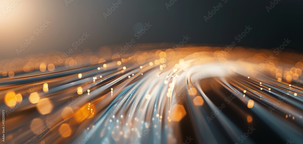 Poster A mesmerizing abstract view of glowing light trails and bokeh effects in a dark background, evoking speed and motion in a digital world.