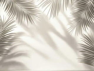 Fototapeta premium Tropical palm leaves casting graceful shadows on a sunlit white background.