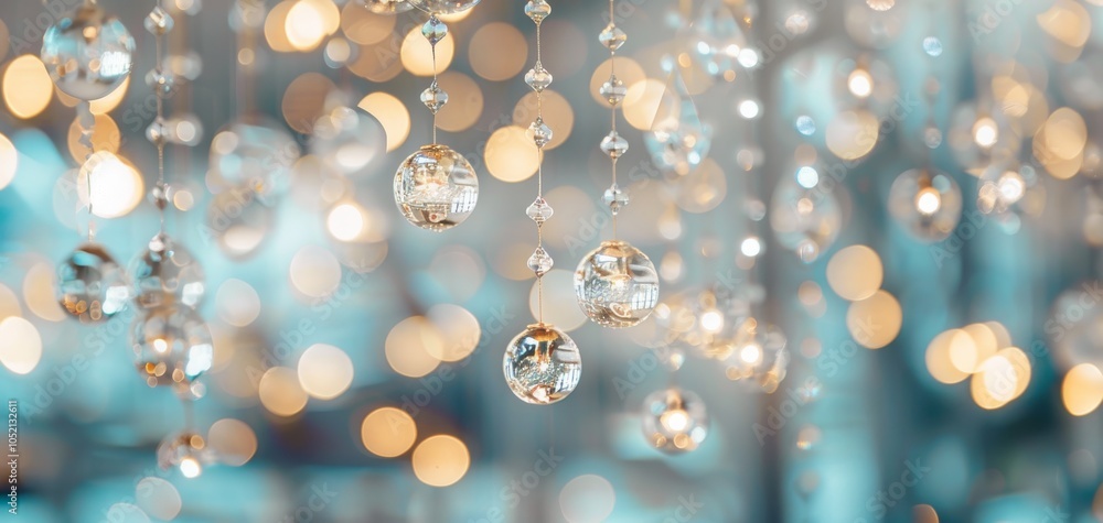 Aufkleber close-up of elegant crystal decorations reflecting light, creating a dreamy bokeh effect. perfect fo