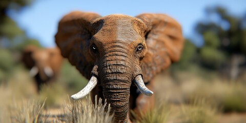 Close up of an African Elephant with Tusks in a Savannah Grassland