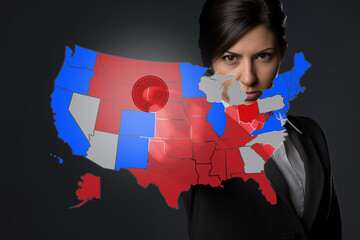 USA election map shows red states, blue states, voting results, and presidential election outcomes.