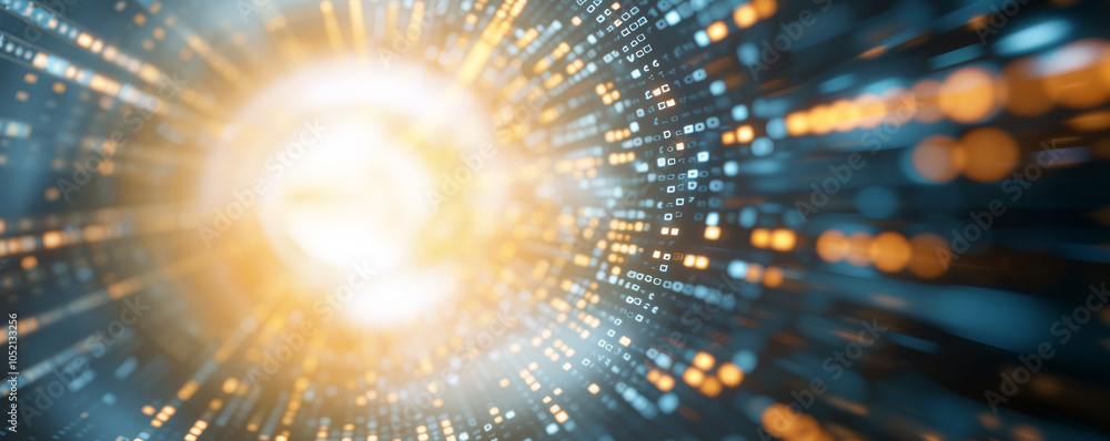 Poster Dynamic burst of light and colors representing energy and innovation, showcasing the concept of digital transformation and advanced technology in a visually striking manner.
