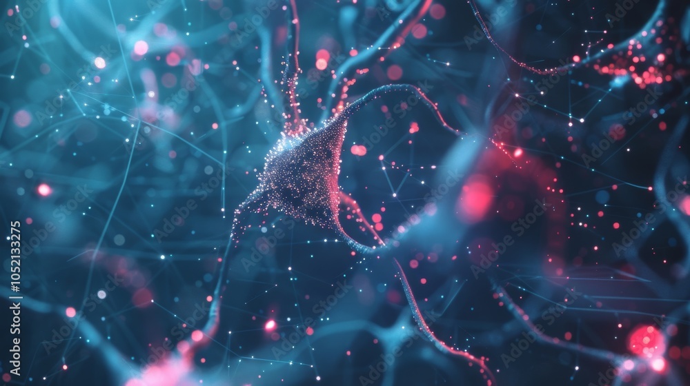 Poster complex network of interconnected neurons transmitting electrical and chemical signals representing 