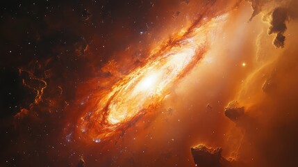 Obraz premium A vivid image of a galaxy undergoing distortion, with its arms bending and warping, surrounded by radiant stardust and gas clouds