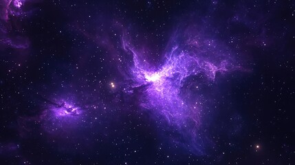 Fototapeta premium A cosmic scene of a purple galaxy, its bright stars illuminating the surrounding nebulae, casting deep violet hues across the dark expanse