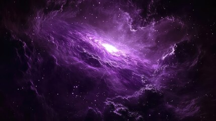 Obraz premium A cosmic scene of a purple galaxy, its bright stars illuminating the surrounding nebulae, casting deep violet hues across the dark expanse