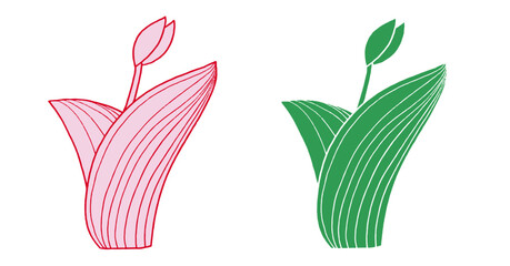 Minimalist Flower Vector Illustration – Red and Green Abstract Tulip Design for Modern Wall Art and Decor