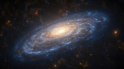 Fototapeta premium A galaxy glowing in shades of blue, with its spiral arms elegantly swirling and illuminated by the light of young stars