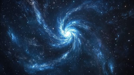 Fototapeta premium A glowing blue galaxy surrounded by a sea of stars, its spirals of light dancing with shades of cerulean and indigo