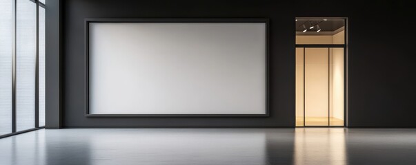 Fototapeta premium A spacious, modern empty room featuring a large white wall and glass doors, perfect for art display or studio use.