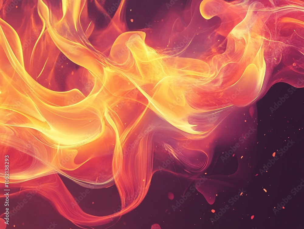 Poster abstract artwork featuring a vibrant blend of fiery red and orange flames, creating a dynamic and en