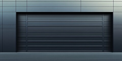 Modern industrial garage door with sleek lines, minimalist design, and textured surface. Ideal for architectural and construction themes.