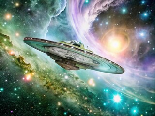 Obraz premium Space Travel Through the Universe in Low Light: A Cosmic Odyssey of Stars and Galaxies