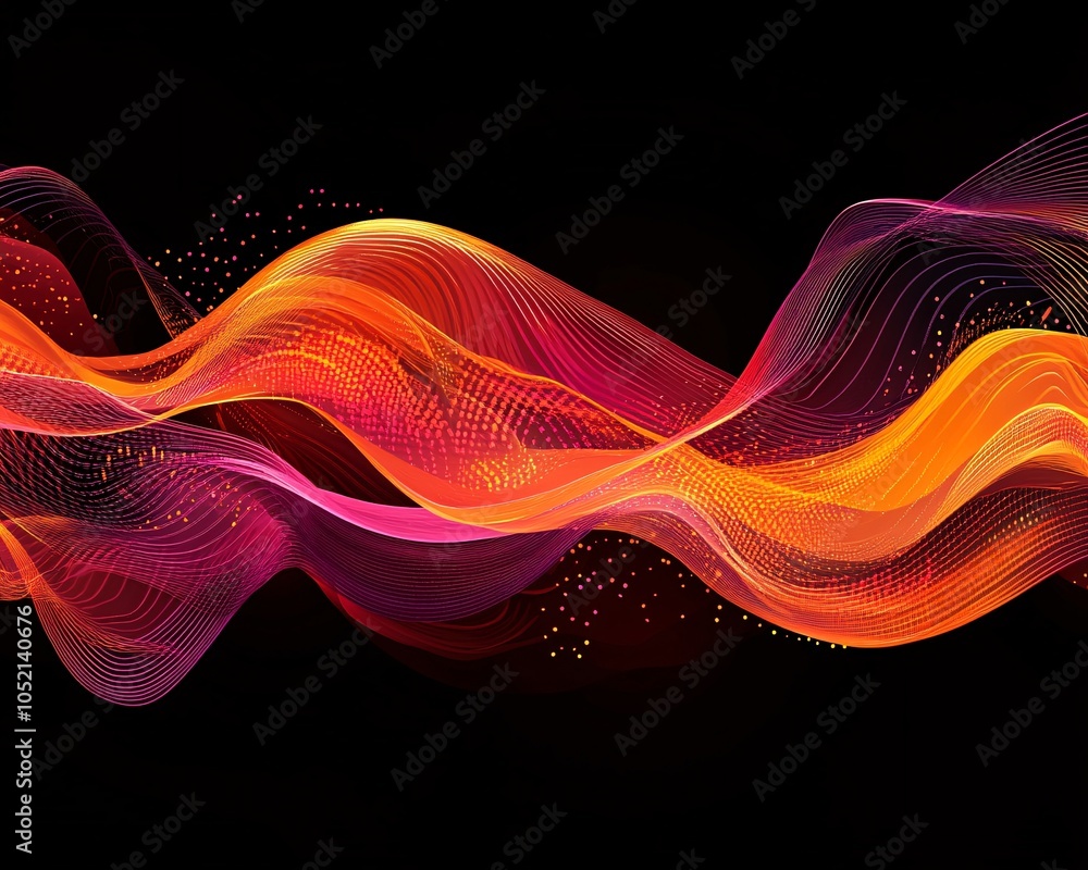 Aufkleber vibrant abstract waves of orange and pink flowing seamlessly on a black background, creating an enga
