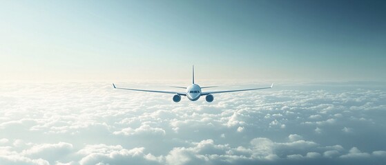Airplane flying above the clouds during daytime, showcasing the vast blue sky and fluffy white clouds in the background.
