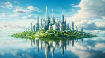 Naklejka premium Futuristic Eco Friendly Metropolis Showcasing Thriving Circular Economy
