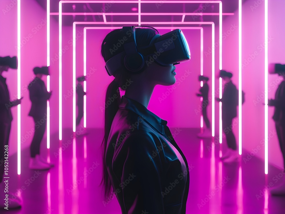 Poster virtual reality training session with ai driven mentor guiding subordinates skill development