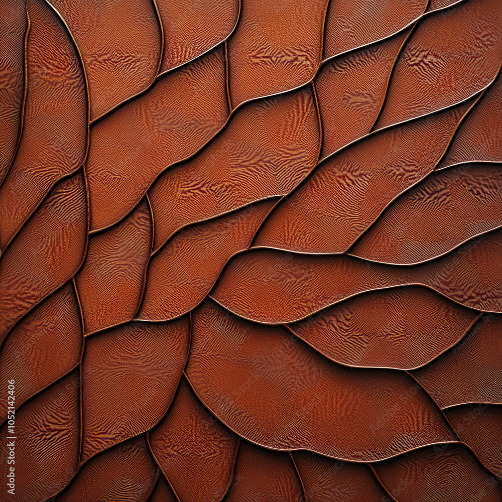 Poster a textured, wavy pattern in rich brown tones, reminiscent of overlapping leaves or layers, creating 
