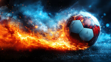 Fototapeta premium Soccer Ball in Fire and Smoke - Illustration