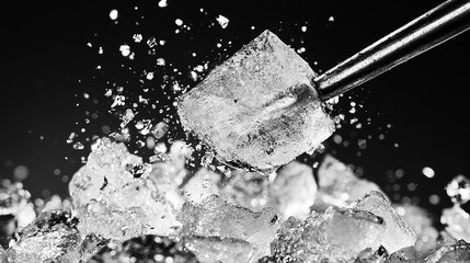 Close-up of ice being crushed with an ice pick