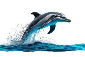 Fototapeta premium a 2D cartoon illustration of a dolphin splashing through the waves colorful and vibrant white background