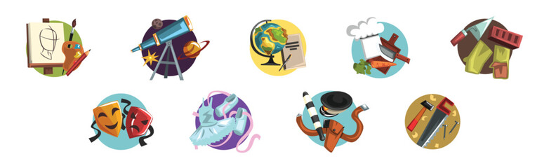 Colorful Profession Icon with Different Tool Vector Set