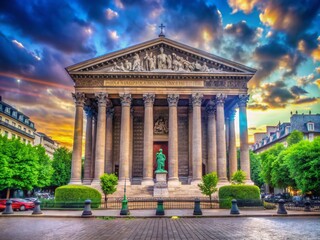 Obraz premium Stunning Architectural Photography of the Madeleine Church in Paris, Capturing Its Neoclassical Design and Elegant