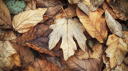 Close-Up of Dry Autumn Leaves with Detailed Textures