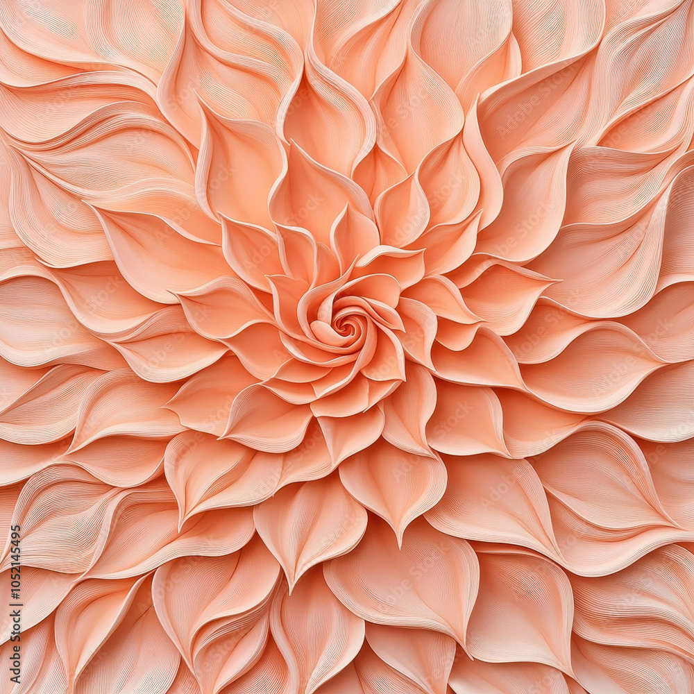 Poster A stunning abstract flower design featuring layered petals in soft peach tones, creating a dynamic and intricate visual pattern.