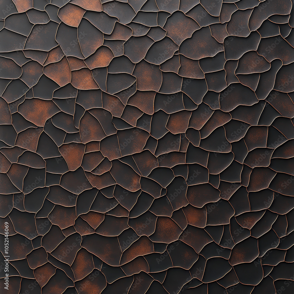 Aufkleber A textured surface featuring irregularly shaped, dark brown tiles with hints of rust, creating a striking and organic pattern.