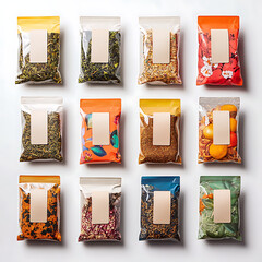 Variety of Herbal Tea Bags with Blank Labels Mockup Design