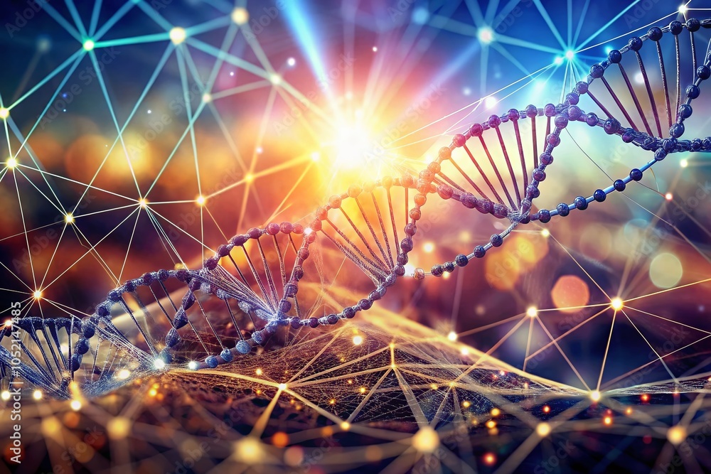 Aufkleber stunning low polygon dna structure with bokeh effect for science and biotechnology illustration
