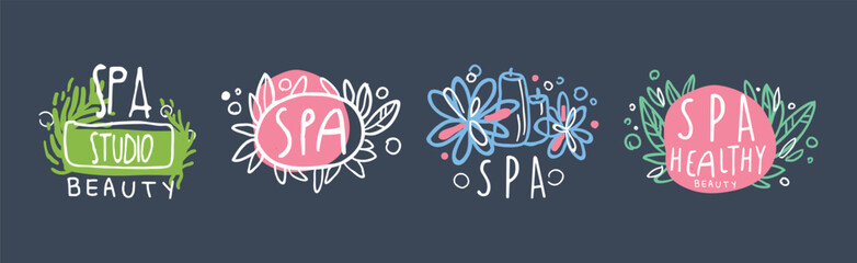 Spa Club and Healthy Beauty Studio Logo Design Vector Set