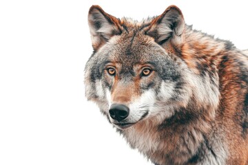 Fototapeta premium Young wolf staring at its chase. Isolated on white. wolf wolf